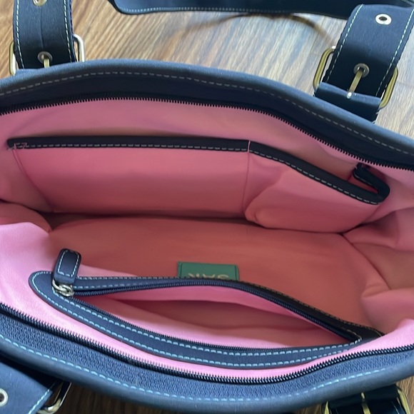 The Sak Blue Knit Preppy Shoulder Bag Green Accents EUC - Picture 8 of 10